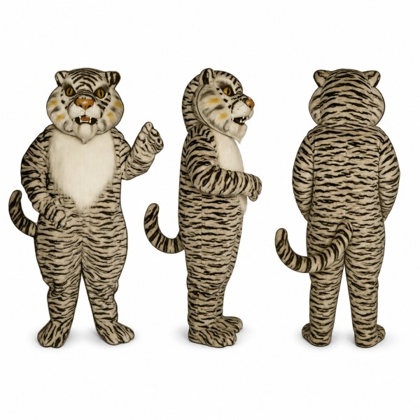 Tiger Mascot Costume in Gray with Black Stripes Adult