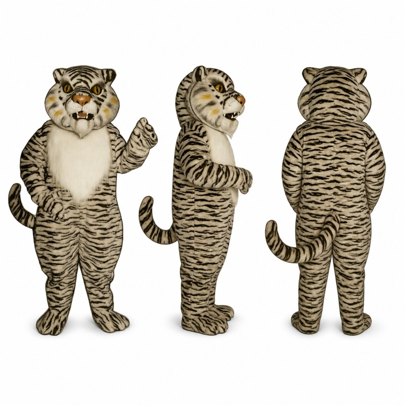 Tiger Mascot Costume in Gray with Black Stripes Adult