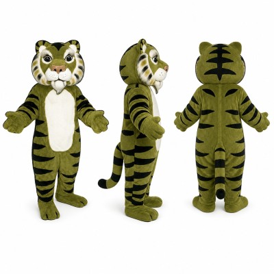 Tiger Mascot Costume in Green with Black Stripes Adult