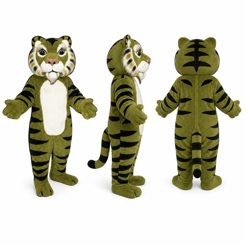 Tiger Mascot Costume in Green with Black Stripes Adult