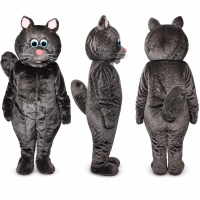 Cat Mascot Costume in Charcoal Gray with Blue Eyes Adult