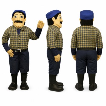 Lumberjack Mascot Costume with Green Plaid Shirt and Navy Pants Adult