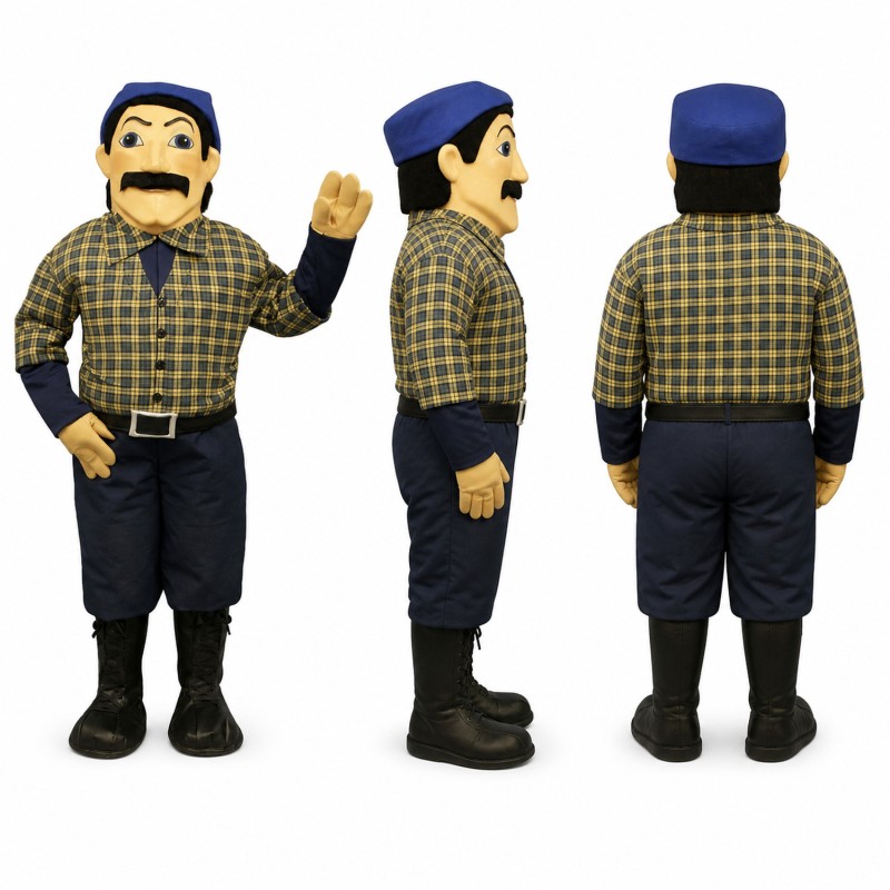 Lumberjack Mascot Costume with Green Plaid Shirt and Navy Pants Adult