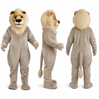 Lion Mascot Costume in Gray with Cream Mane Adult