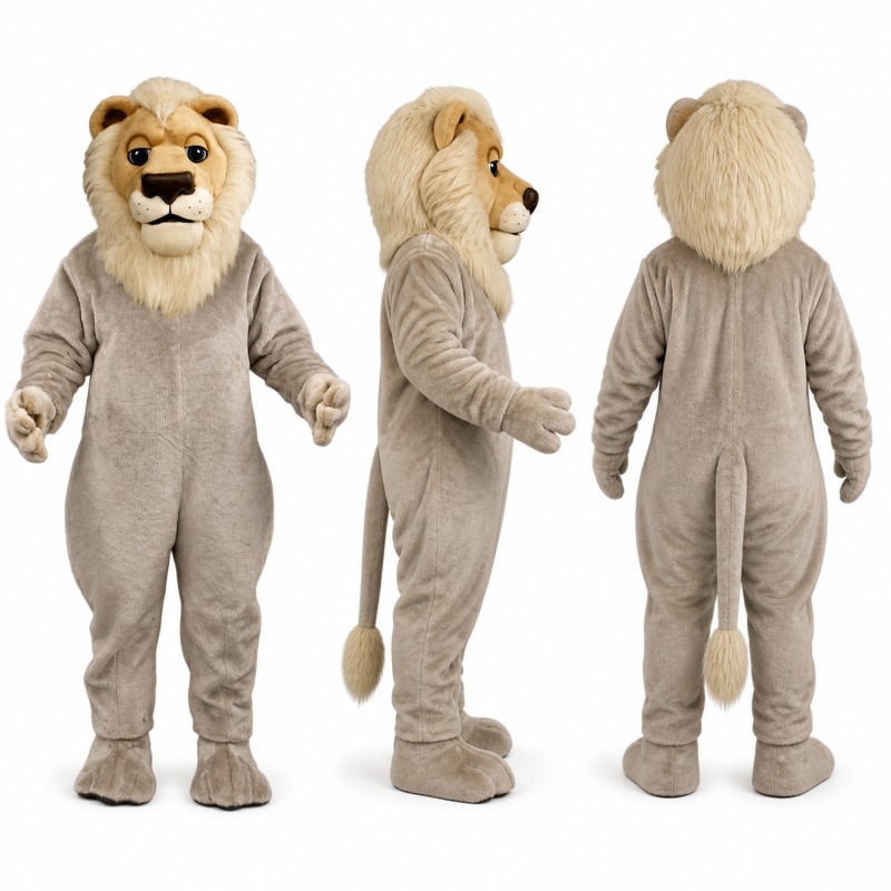 Lion Mascot Costume in Gray with Cream Mane Adult