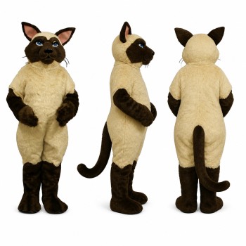 Siamese Cat Mascot Costume in Cream with Dark Brown Face Adult