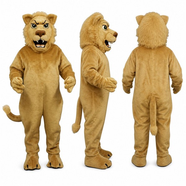 Cougar Mascot Costume in Tan with Open Mouth Adult