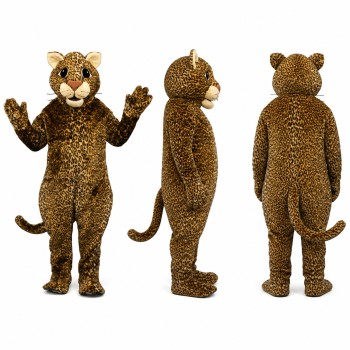 Leopard Mascot Costume in Golden Brown with Black Spots Adult