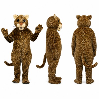Leopard Mascot Costume in Golden Brown with Black Spots Adult