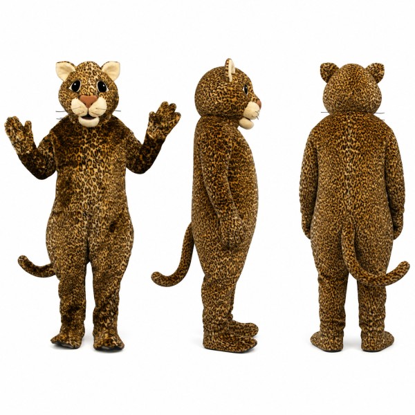 Leopard Mascot Costume in Golden Brown with Black Spots Adult