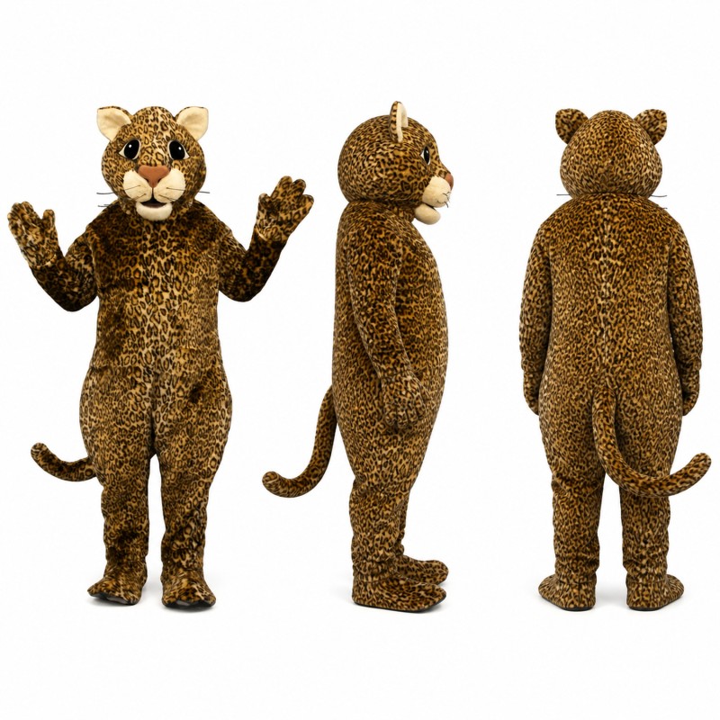 Leopard Mascot Costume in Golden Brown with Black Spots Adult