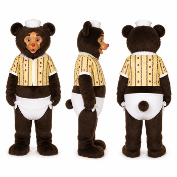 Baby Bear Mascot Costume in Brown with White Bonnet and Bib Adult