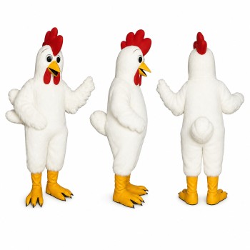 Chicken Mascot Costume in White with Red Comb Adult