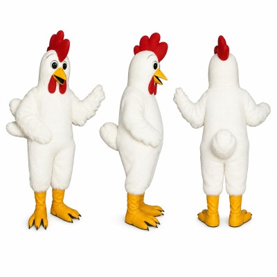 Chicken Mascot Costume in White with Red Comb Adult