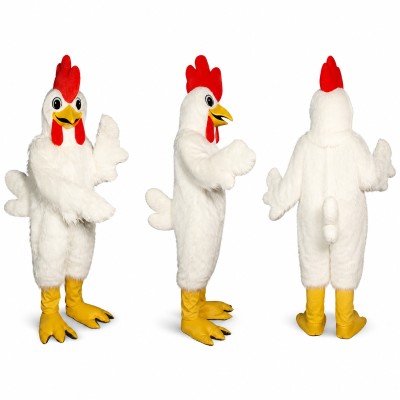 Chicken Mascot Costume in White with Yellow Feet Adult