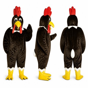 Rooster Mascot Costume in Black with Red Comb Adult