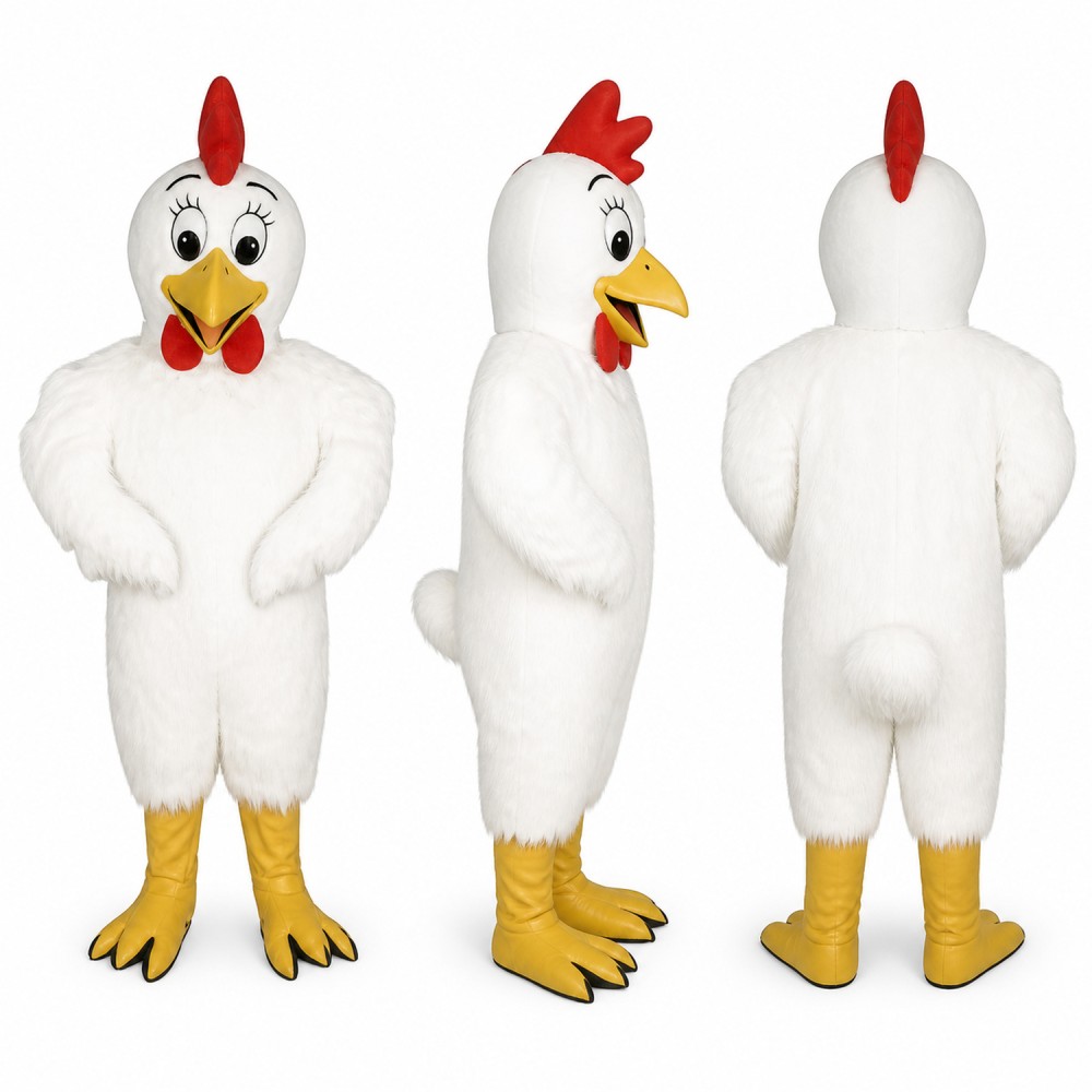 Chicken Mascot Costume in White with Red Comb Adult