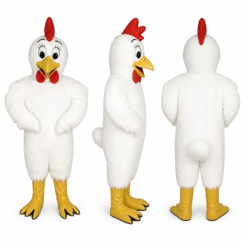 Chicken Mascot Costume in White with Red Comb Adult