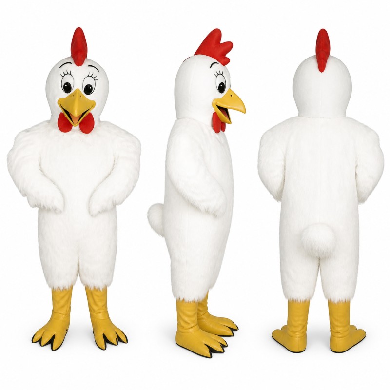 Chicken Mascot Costume in White with Red Comb Adult