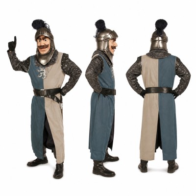 Medieval Knight Mascot Costume in Gray Armor with Black Helmet Adult