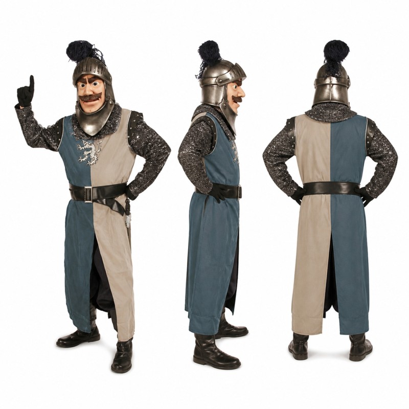 Medieval Knight Mascot Costume in Gray Armor with Black Helmet Adult