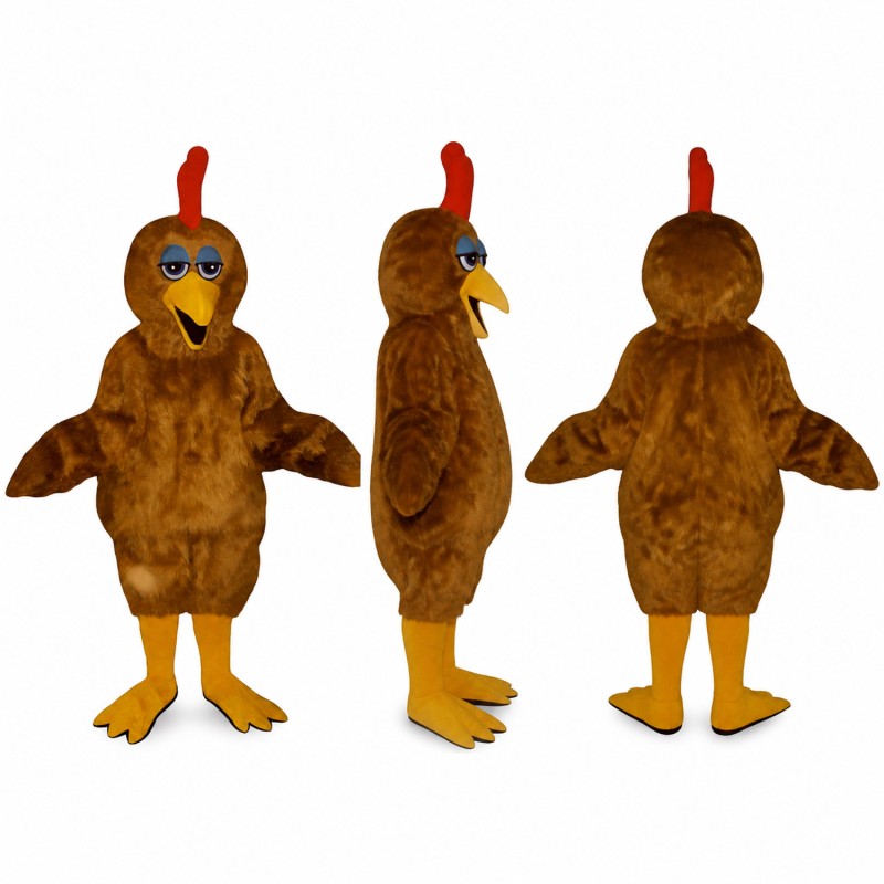 Chicken Mascot Costume in Brown with Red Comb Adult