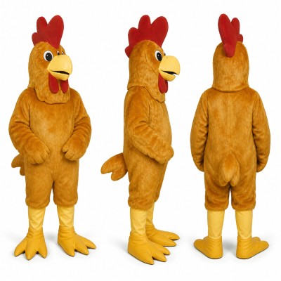 Chicken Mascot Costume in Orange with Red Comb Adult