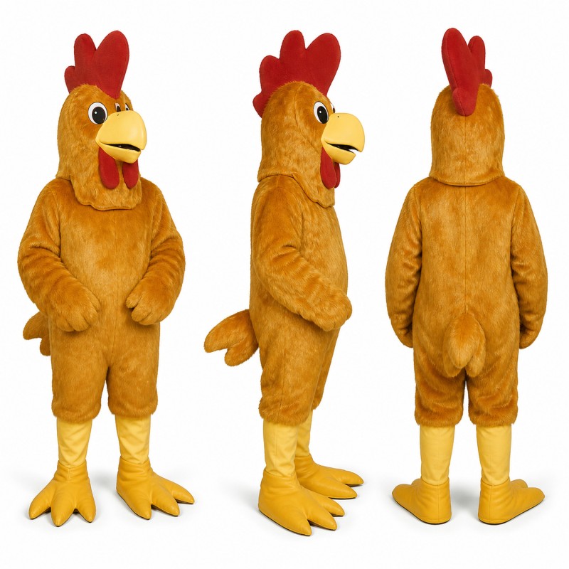 Chicken Mascot Costume in Orange with Red Comb Adult
