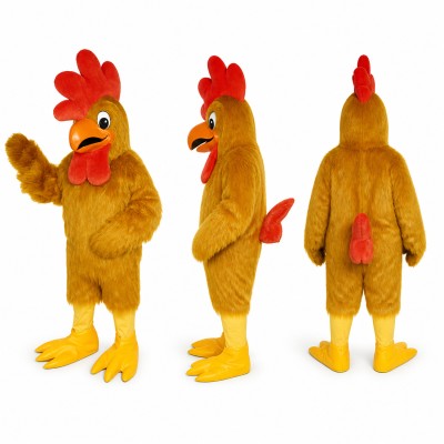 Rooster Mascot Costume in Golden Brown with Red Comb Adult
