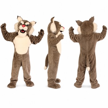 Brown Bobcat Mascot Costume with White Belly for Adults