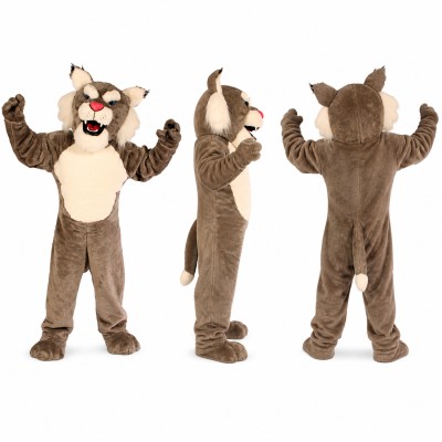 Brown Bobcat Mascot Costume with White Belly for Adults