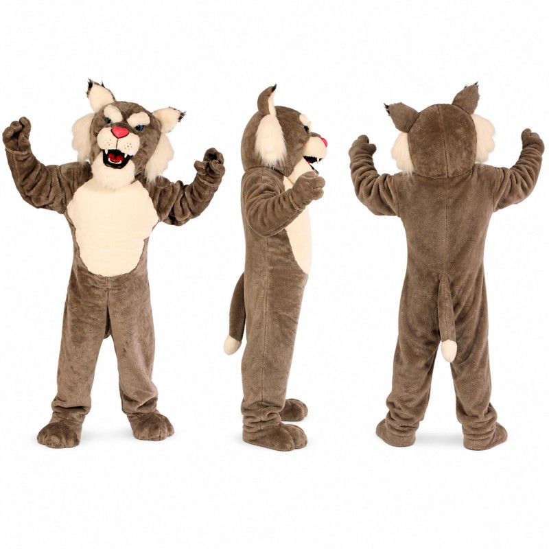 Brown Bobcat Mascot Costume with White Belly for Adults