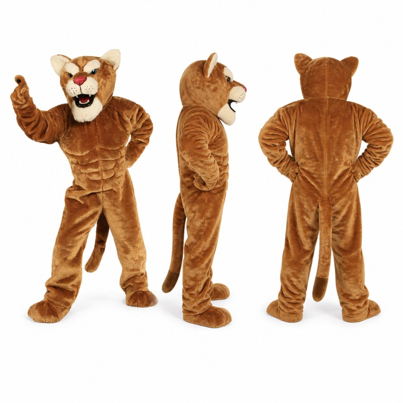 Cougar Mascot Costume in Tan with White Muzzle Adult