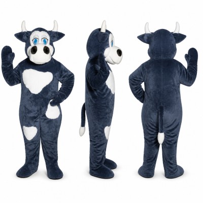 Cow Mascot Costume in Black and White with Blue Eyes Adult