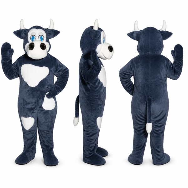 Cow Mascot Costume in Black and White with Blue Eyes Adult