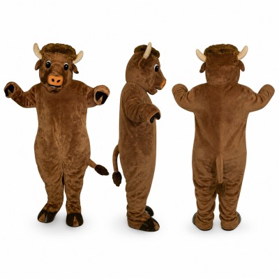 Bull Mascot Costume in Brown with Black Hooves Adult