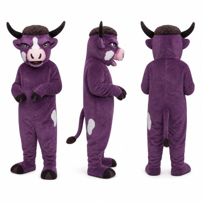 Bull Mascot Costume in Purple with Black Horns Adult