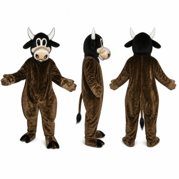 Bull Mascot Costume in Dark Brown with White Face Adult