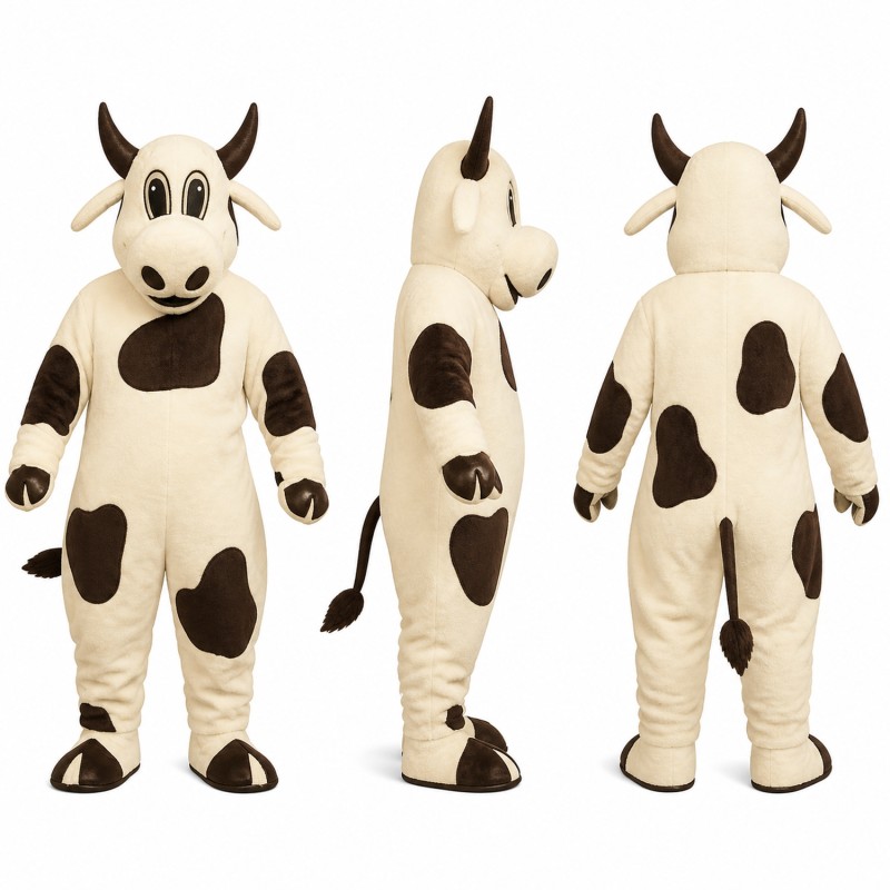 Cow Mascot Costume in Cream with Brown Spots Adult