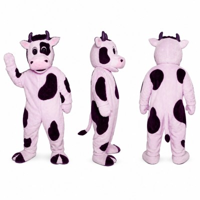 Cow Mascot Costume in Pink and White with Black Spots Adult