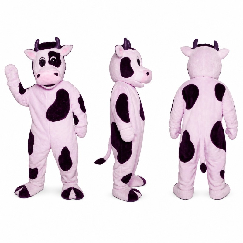 Cow Mascot Costume in Pink and White with Black Spots Adult