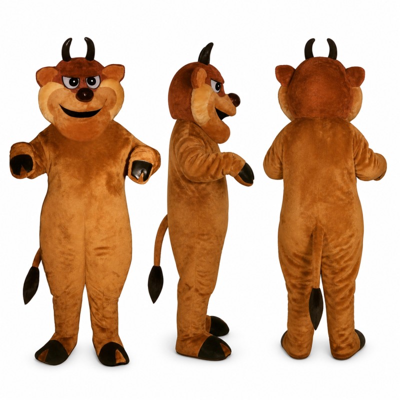 Bull Mascot Costume in Orange with Black Horns Adult