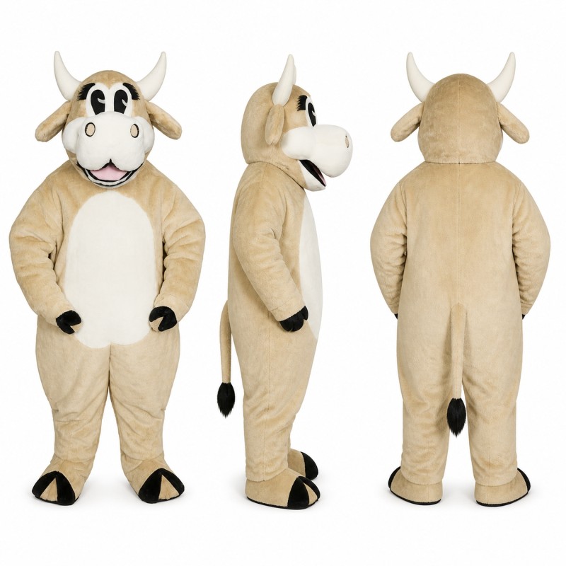 Cow Mascot Costume in Cream with White Face Adult