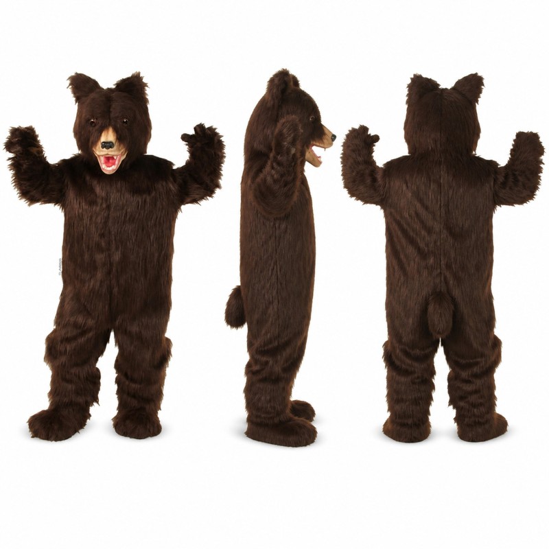 Bear Mascot Costume in Dark Brown with Shaggy Fur Adult