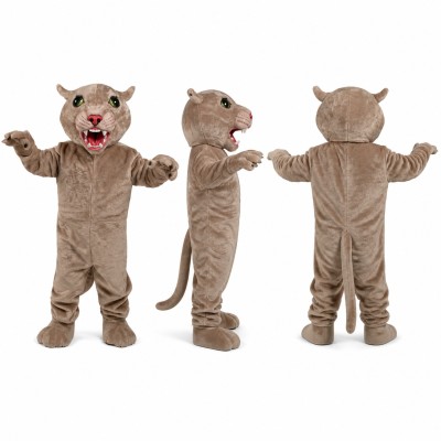 Mountain Lion Mascot Costume in Gray with Open Mouth Adult