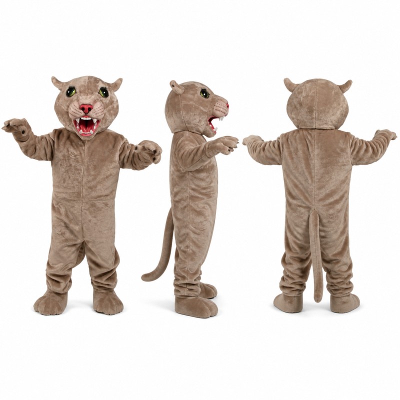 Mountain Lion Mascot Costume in Gray with Open Mouth Adult