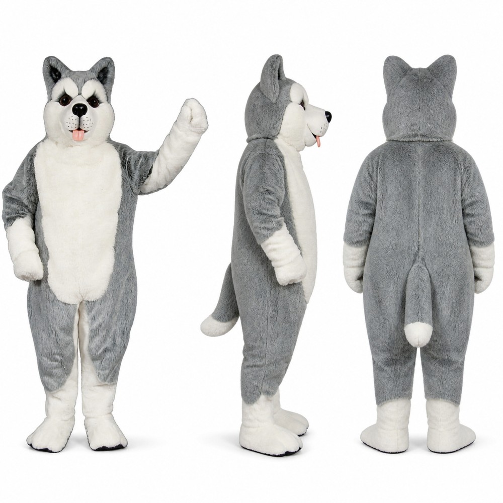 Husky Mascot Costume in Gray and White with Blue Eyes Adult Husky Mascot Costume in Gray and White with Blue Eyes Adult