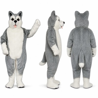 Husky Mascot Costume in Gray and White with Blue Eyes Adult