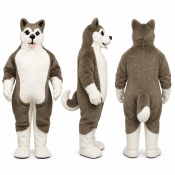 Husky Mascot Costume in Brown and White with Pointed Ears Adult