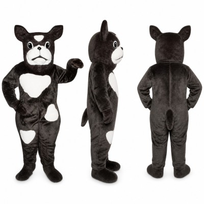 Bulldog Mascot Costume in Black and White with Wrinkled Face Adult